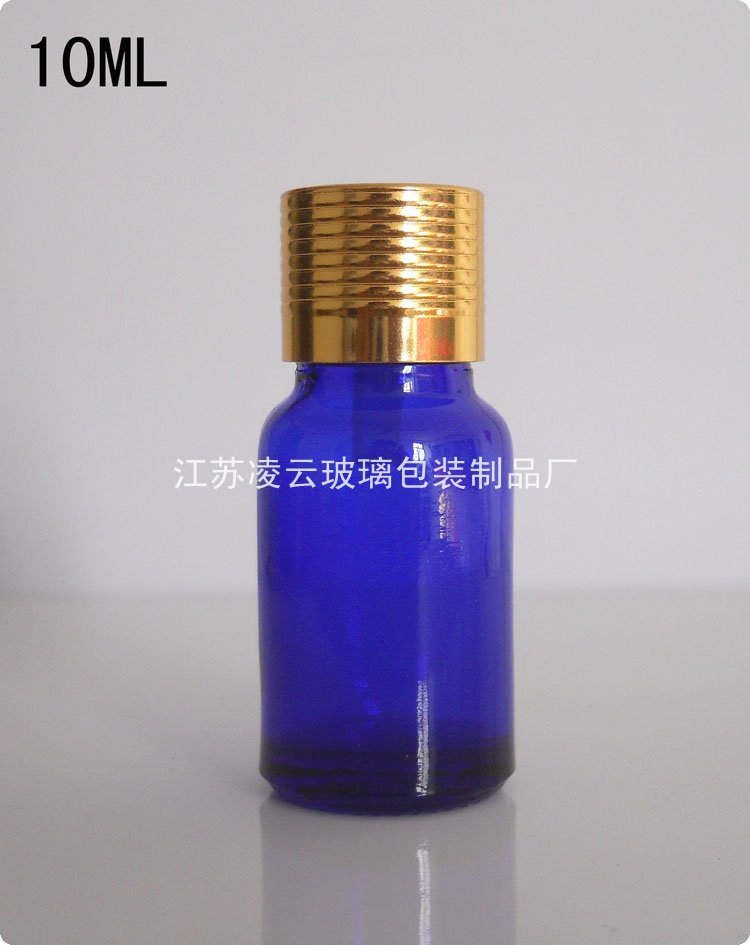 10ml藍色精油瓶 玻璃 香水瓶 亮金色滾絲螺紋蓋 電化鋁蓋 墊片